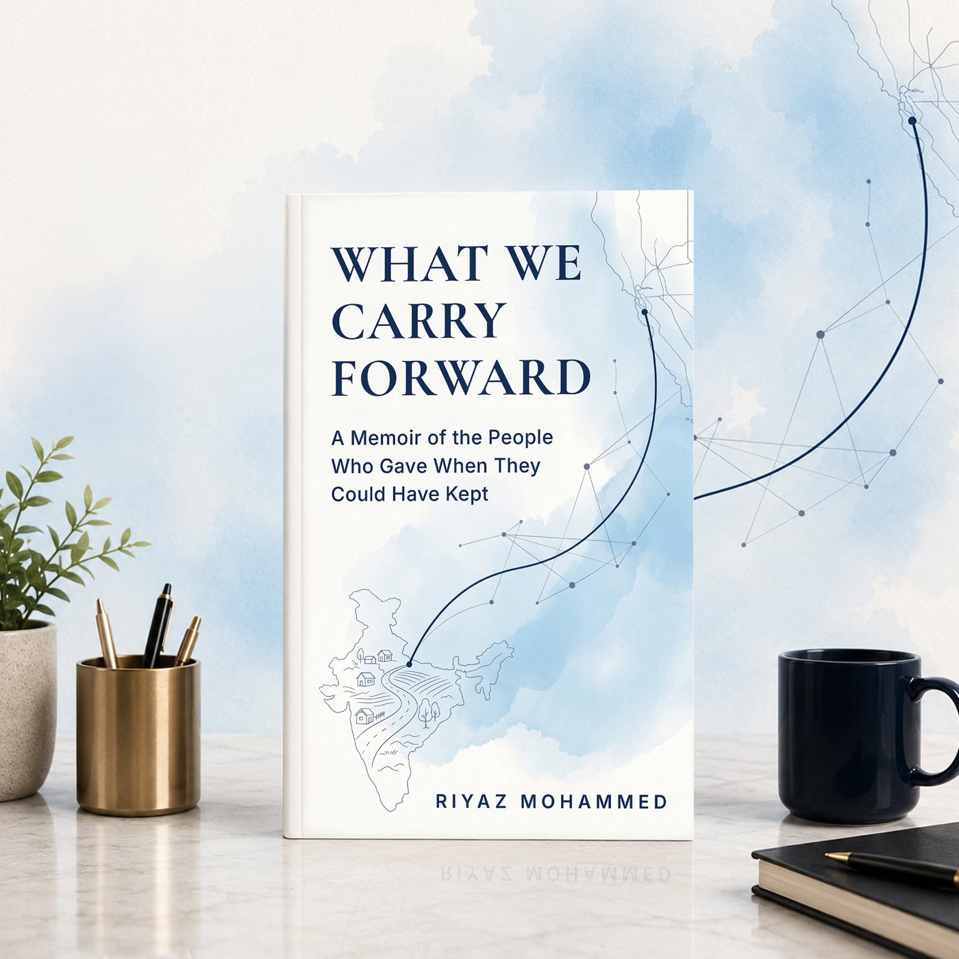 What We Carry Forward — cover shown on a desk