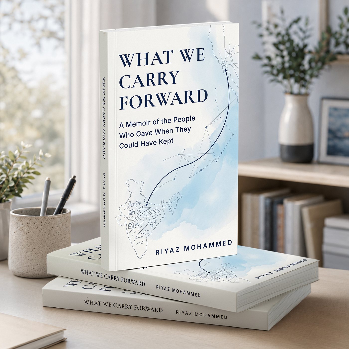What We Carry Forward — stacked copies on a desk